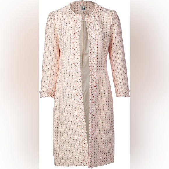 NWT Anne Klein Women's Tweed Fringe Collarless Long Suit Jacket - Picture 1 of 9